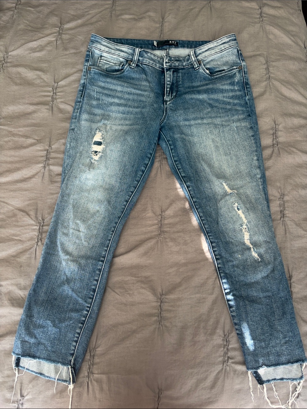 Kut from the Kloth Distressed Light Blue Cropped Jeans
